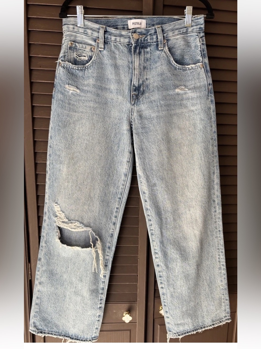 Pistola Washed Light Blue Straight Leg Jeans with Knee Rip size 27